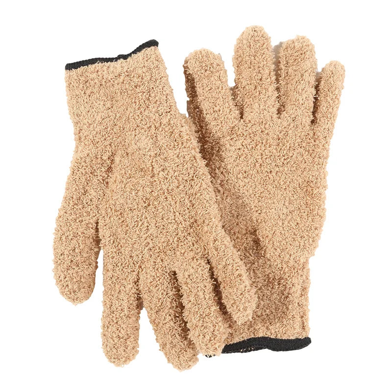 1Pair Cleaning Gloves Microfiber Coral Fleece Car Grooming Gloves Solid Five Finger Dust Removal Housework Absorbent Gloves