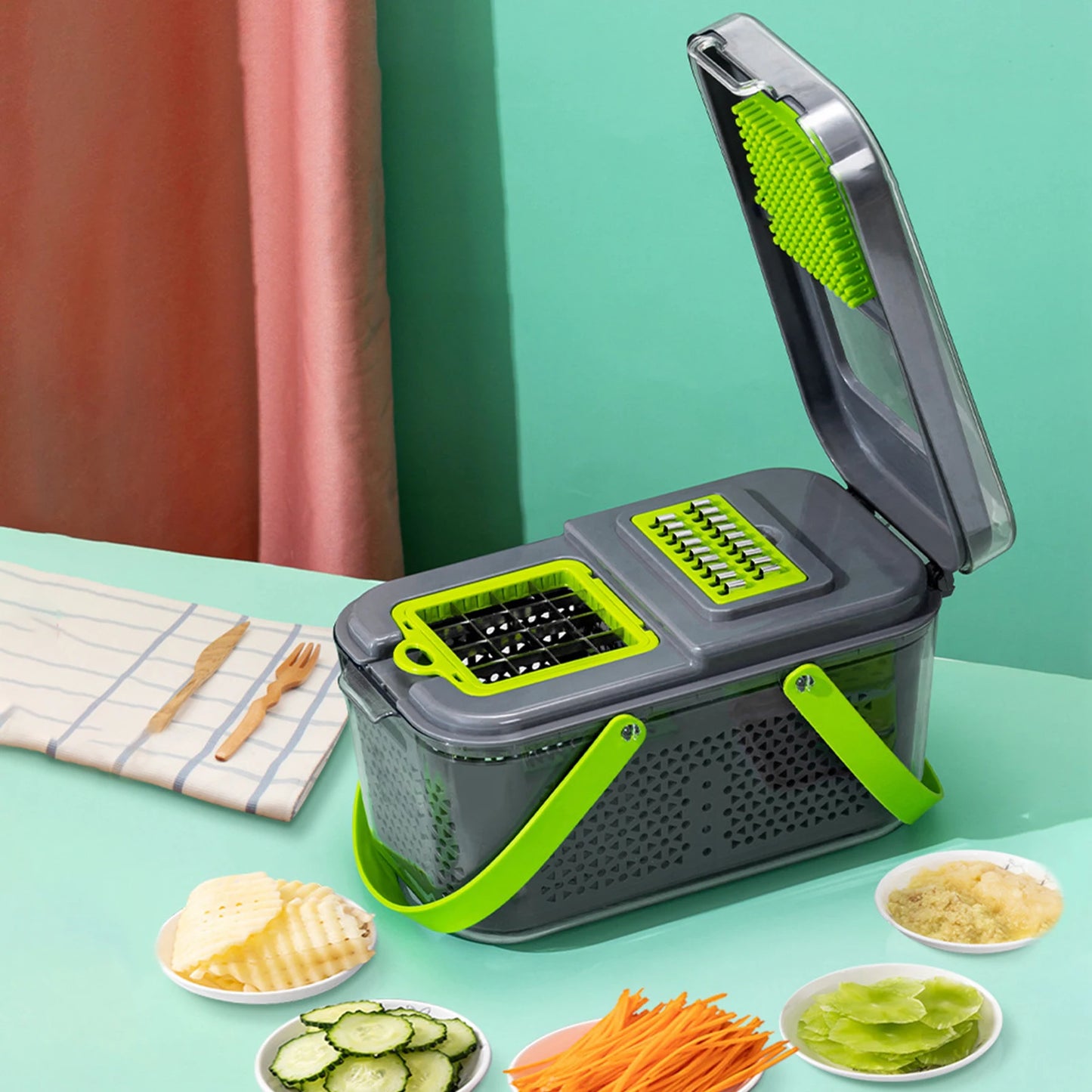 22 in 1 Multifunctional Vegetable Chopper Manual Chopper with Container Food Chopper Cutter for Onion Garlic Carrot Potato With