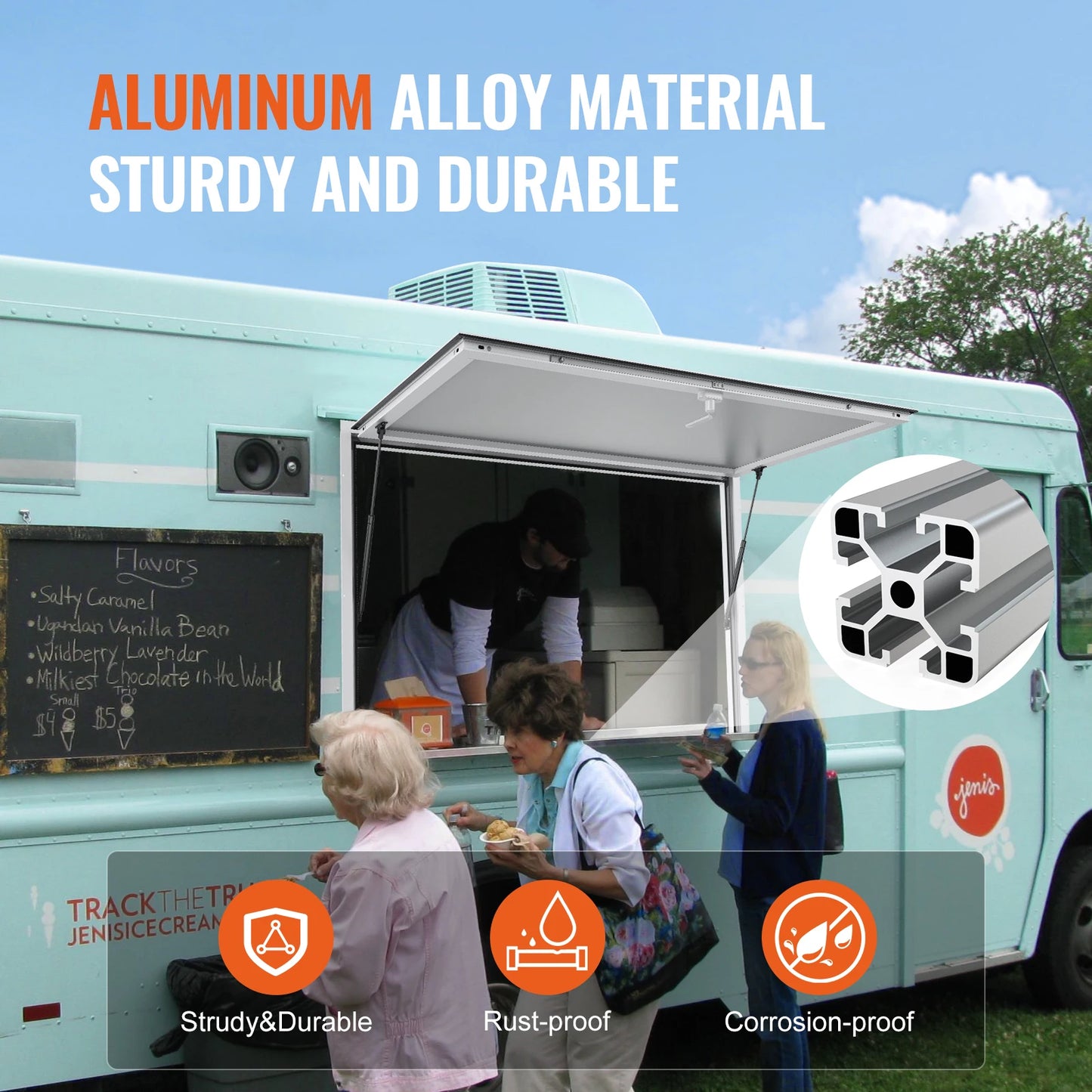 SucceBuy Concession Window Aluminum Alloy Awning Door & Drag Hook  Up to 85 Degrees Serving Window Door for Food Trucks