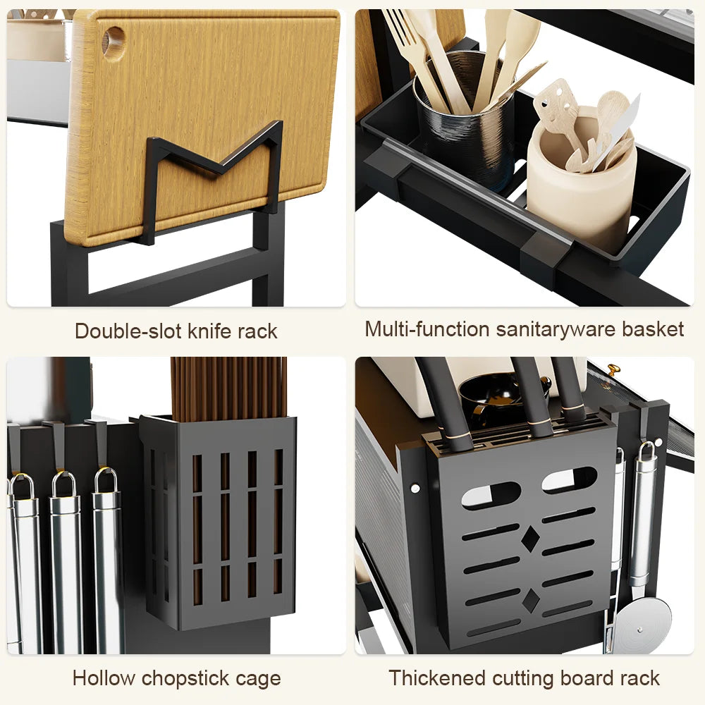 Over The Sink Dish Drying Rack（85L x 80H cm）, 3 Tier Large Dish Drainers Drying Rack for Kitchen Counter with Dust Cover
