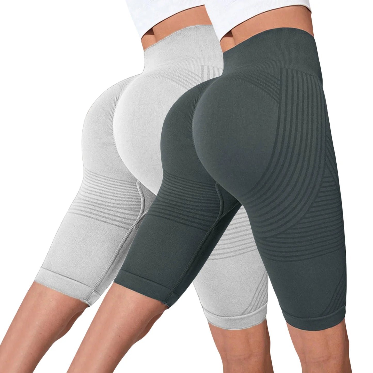 2-Pack of European and American hot-selling seamless hip-lifting fitness pants, belly-tight high-waisted peach hip yoga shorts