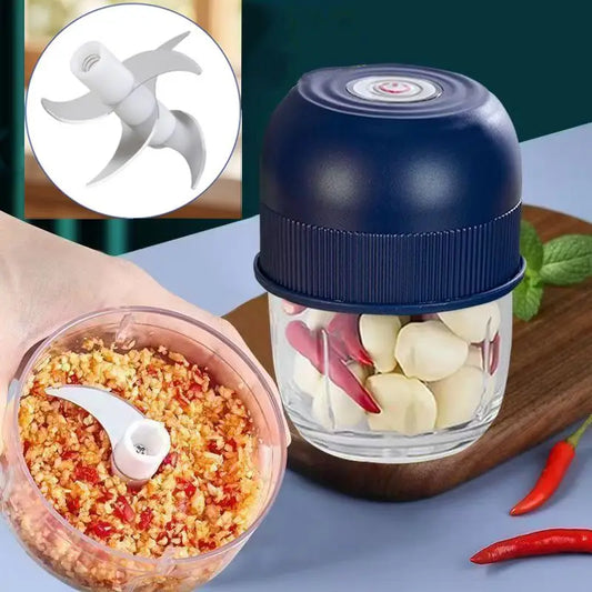New Electric Garlic Puree Blender Kitchen Mini Food Chopper Meat Grinder With 6 Stainless Steel Blades Small Vegetable Chopper