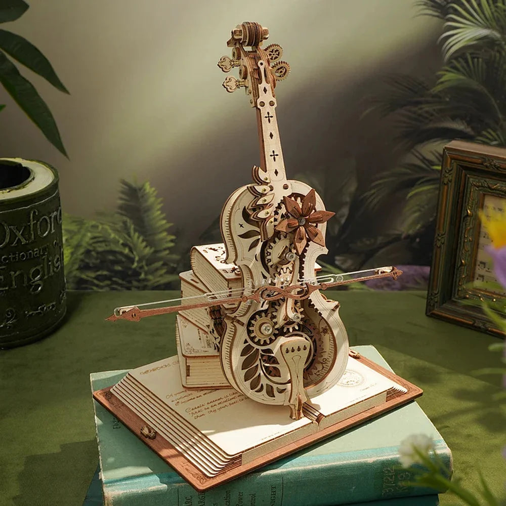 Robotime 3D Wooden Puzzle ROKR Funny Magic Cello Mechanical Music Instrument Creative Toys for Child  AMK63
