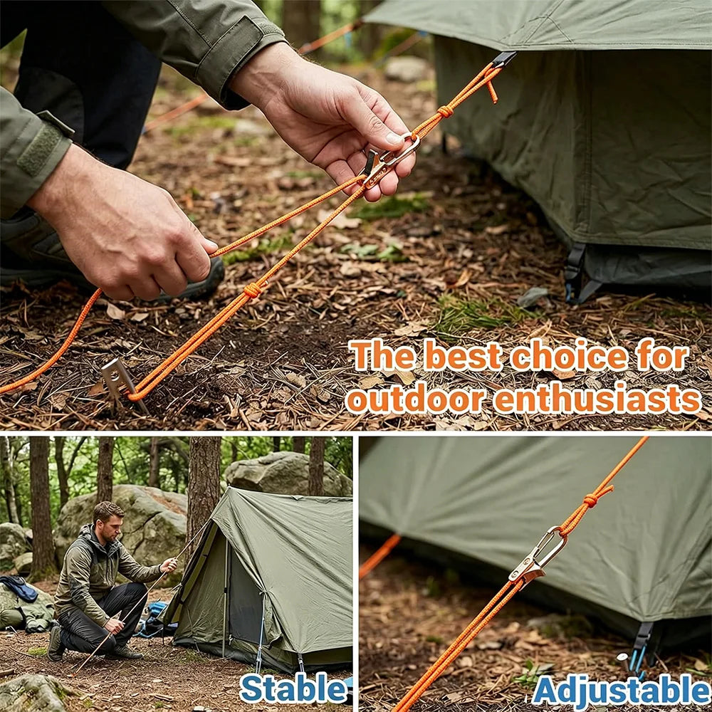 2/4 Set Rope Tightening Tool & Tensioner Heavy-Duty Retractable Tie Down Rope for Camping, Tarp, Hammock & Outdoor Gear Securing