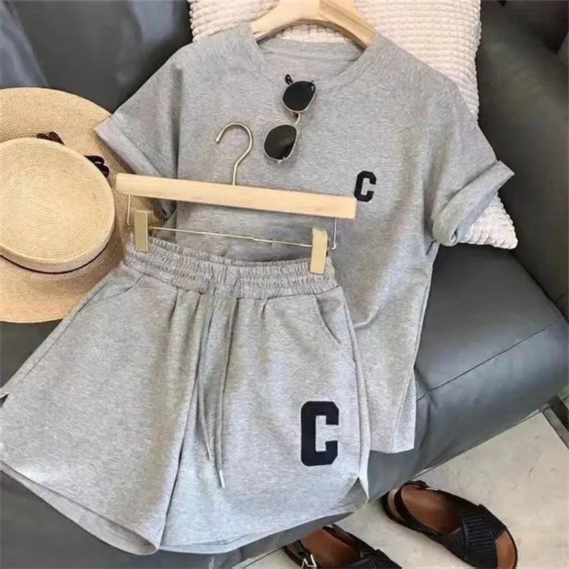 Bull Horn Sleeve Casual Sports Suit Women's Summer Thin Style Summer Running Fashion Western-Style Short Sleeved Shorts Pajamas