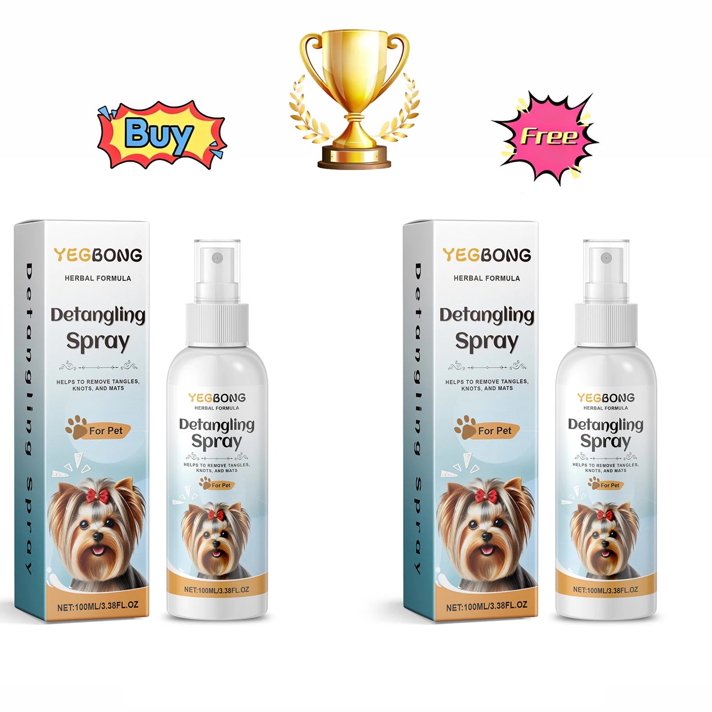 Yegbong Dog Detangler Spray Pet Hair Untangling Smooth Care Spray Fresh Fragrance No Rinse All Sizes Pet Grooming Tool 100ml