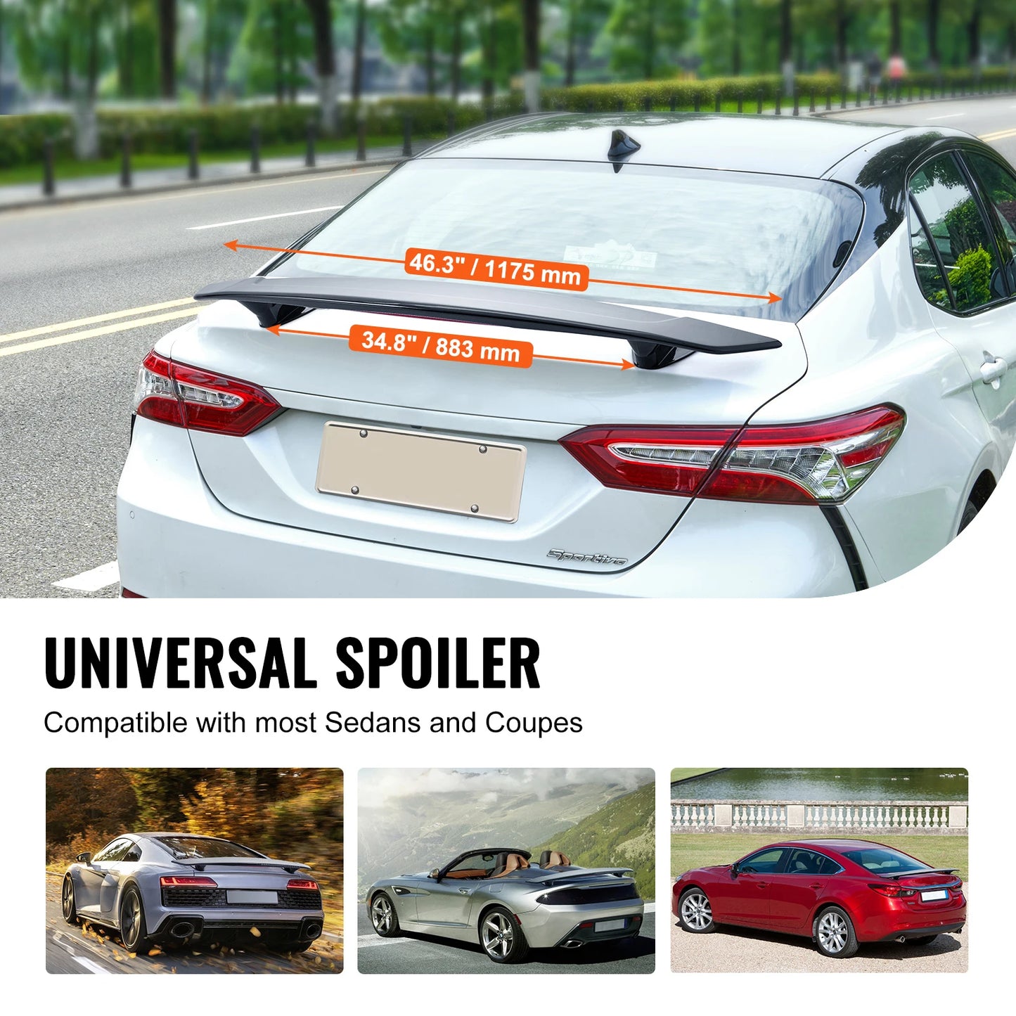 SucceBuy GT Wing Car Spoiler 46.3inch Universal Spoiler Compatible with most Sedans and Coupes High Strength ABS Material Black