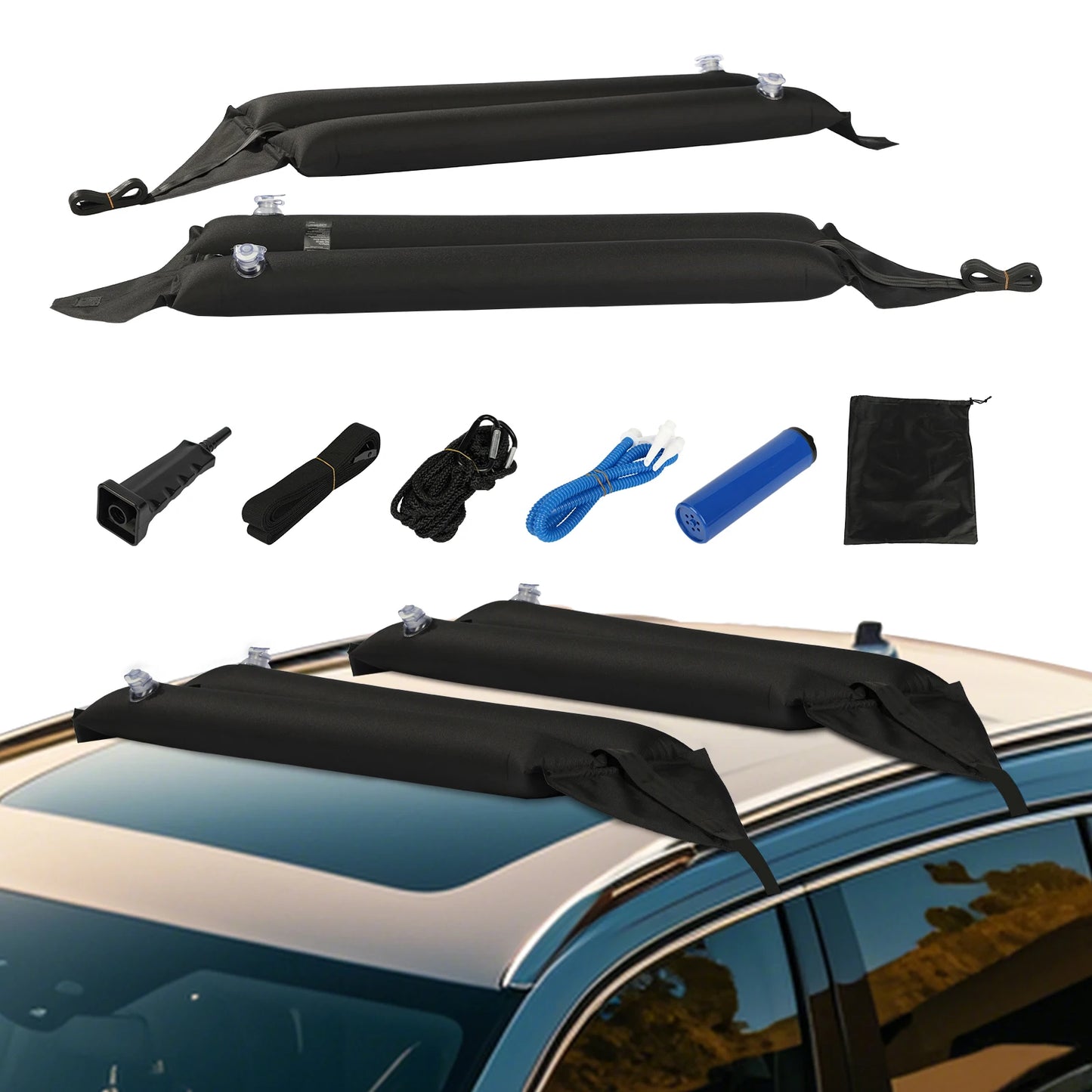 SucceBuy Inflatable Soft Roof Rack Bars 37.6-Inch Universal Car Roof Rack Pads Luggage Kayak Carrier for Canoes Surfboards SUPs