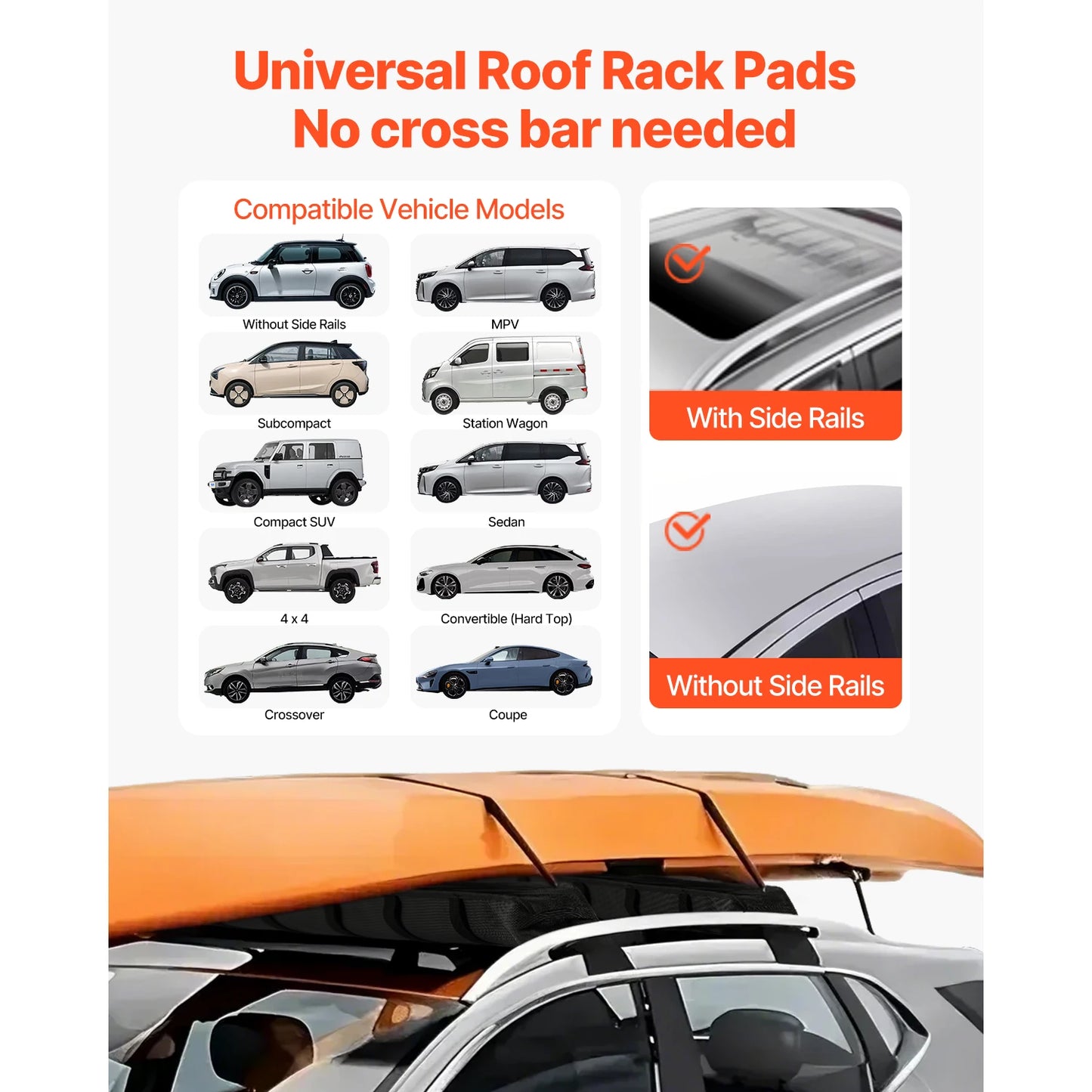 SucceBuy Soft Roof Rack Pads Universal Car Roof Rack Pad Luggage Kayak Carrier with 2 Tie-Down Straps for Canoe Snowboard Paddle