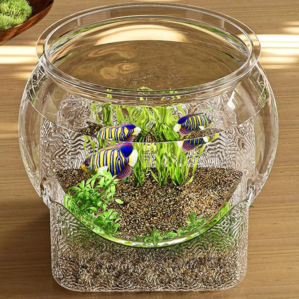 Clear Fish Tank Resistant Falling Round Desktop Aquarium Multifunctional Durable Ornamental Fish Decor