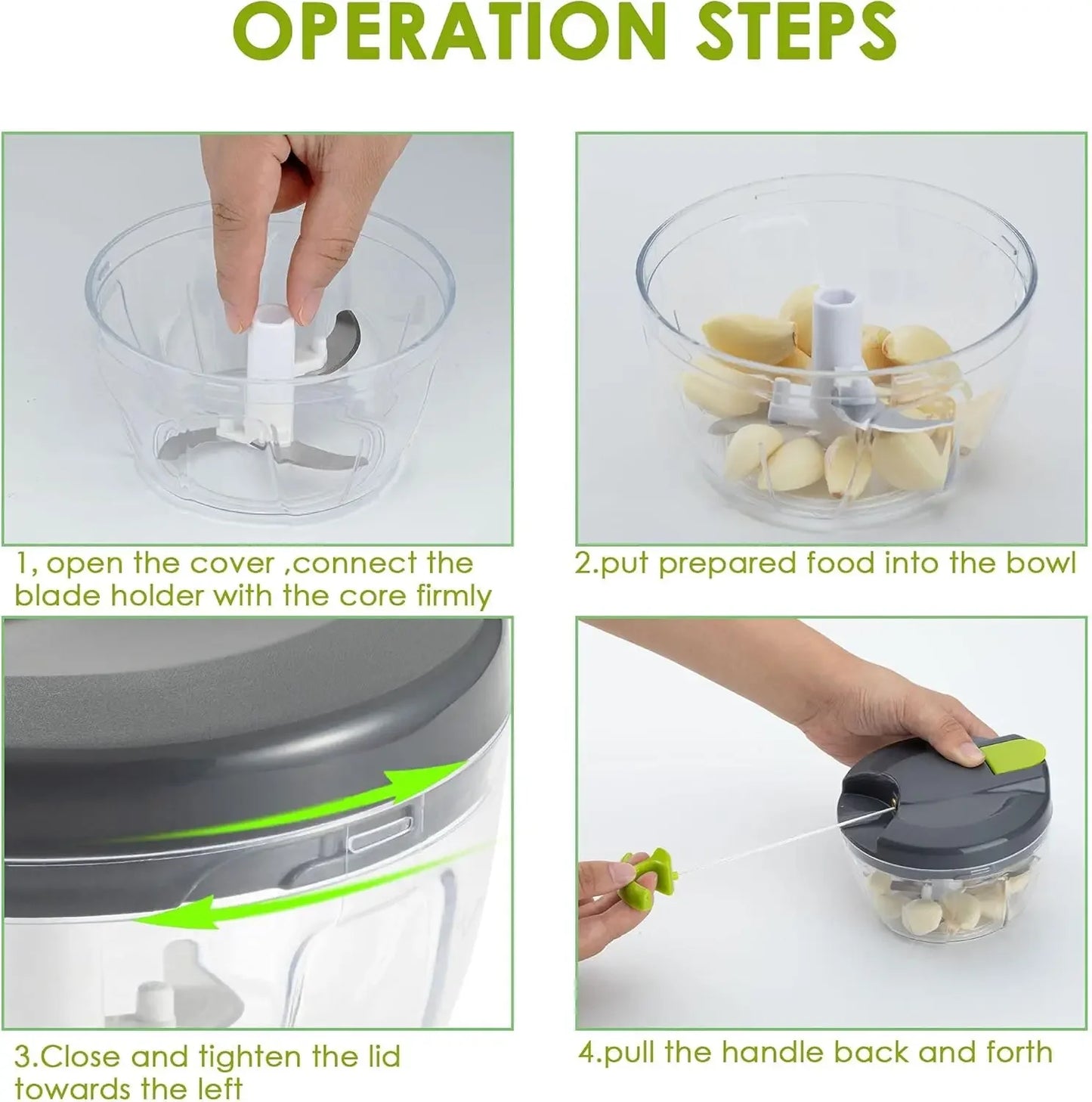 520ML/900ML Manual Food Processor Vegetable Chopper Portable Hand Pull String Garlic Mincer Onion Cutter for Veggies Fruits
