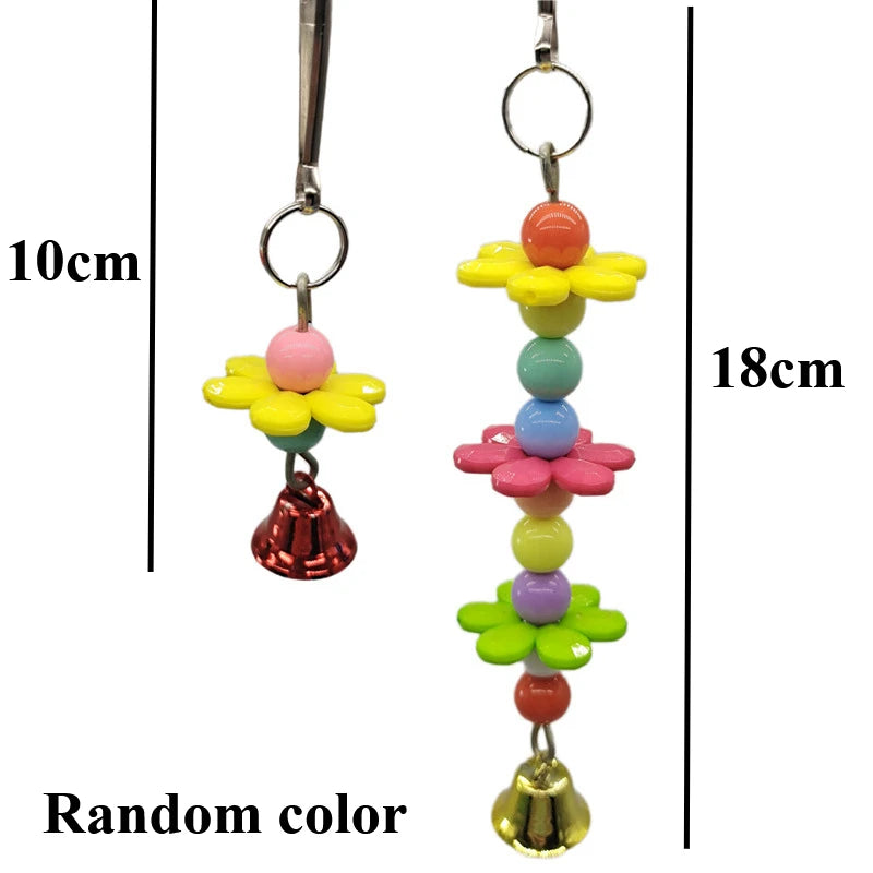 Bird Toys Parrot Chew Toy Bell Pendant Colorful Round Bead Flower String Toy For Parrot Birdcage Accessories Random Color