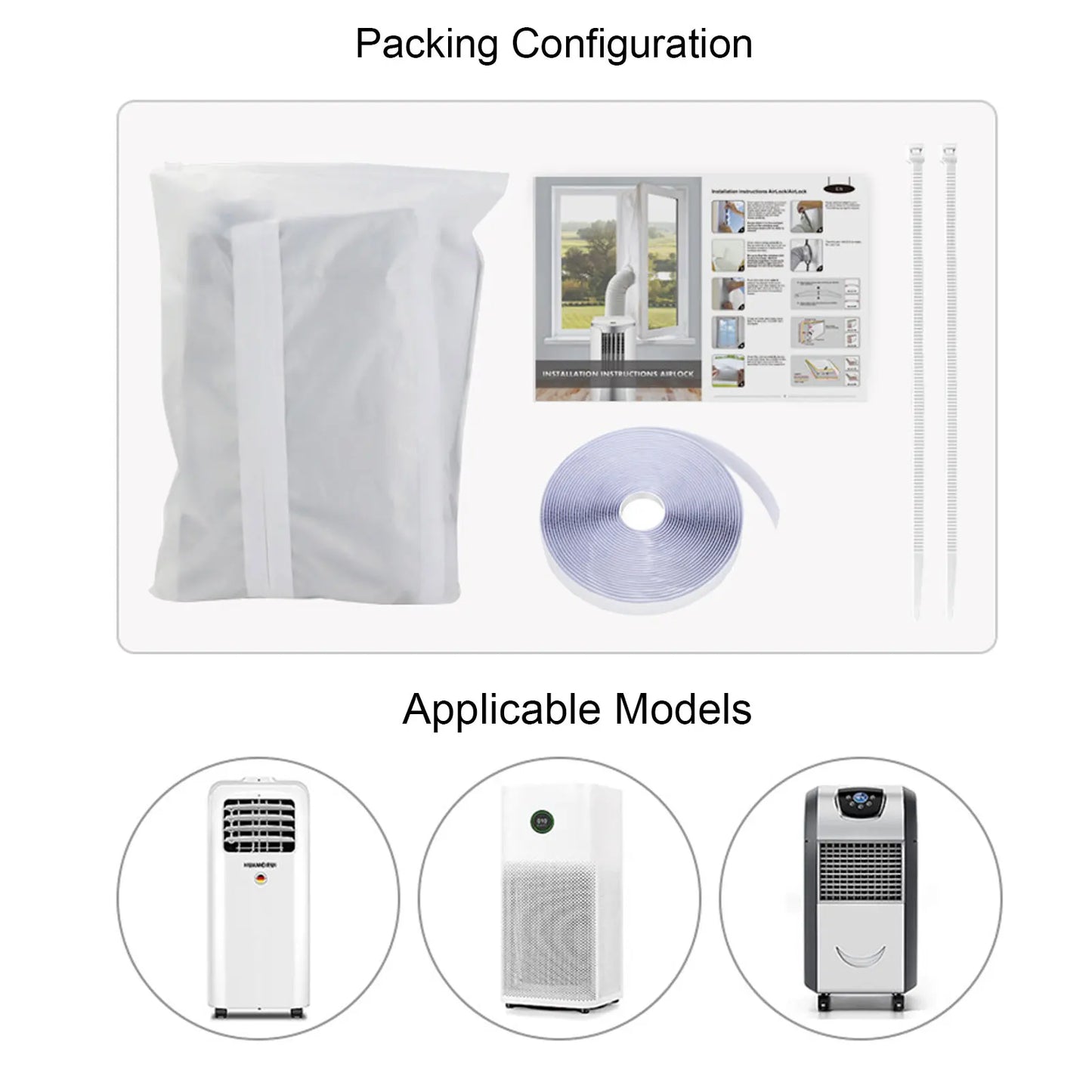 Portable Air Conditioner Window Sealing Cloth AC Window Frame Baffle Kit Silver Grey AC Window Seal Kit