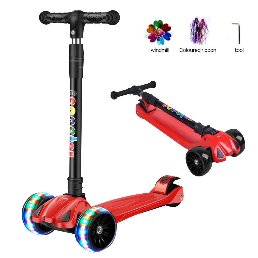 PORIYA Foldable Kids Scooter Adjustable Height Flashing LED Lights 3 Wheels Kick Push