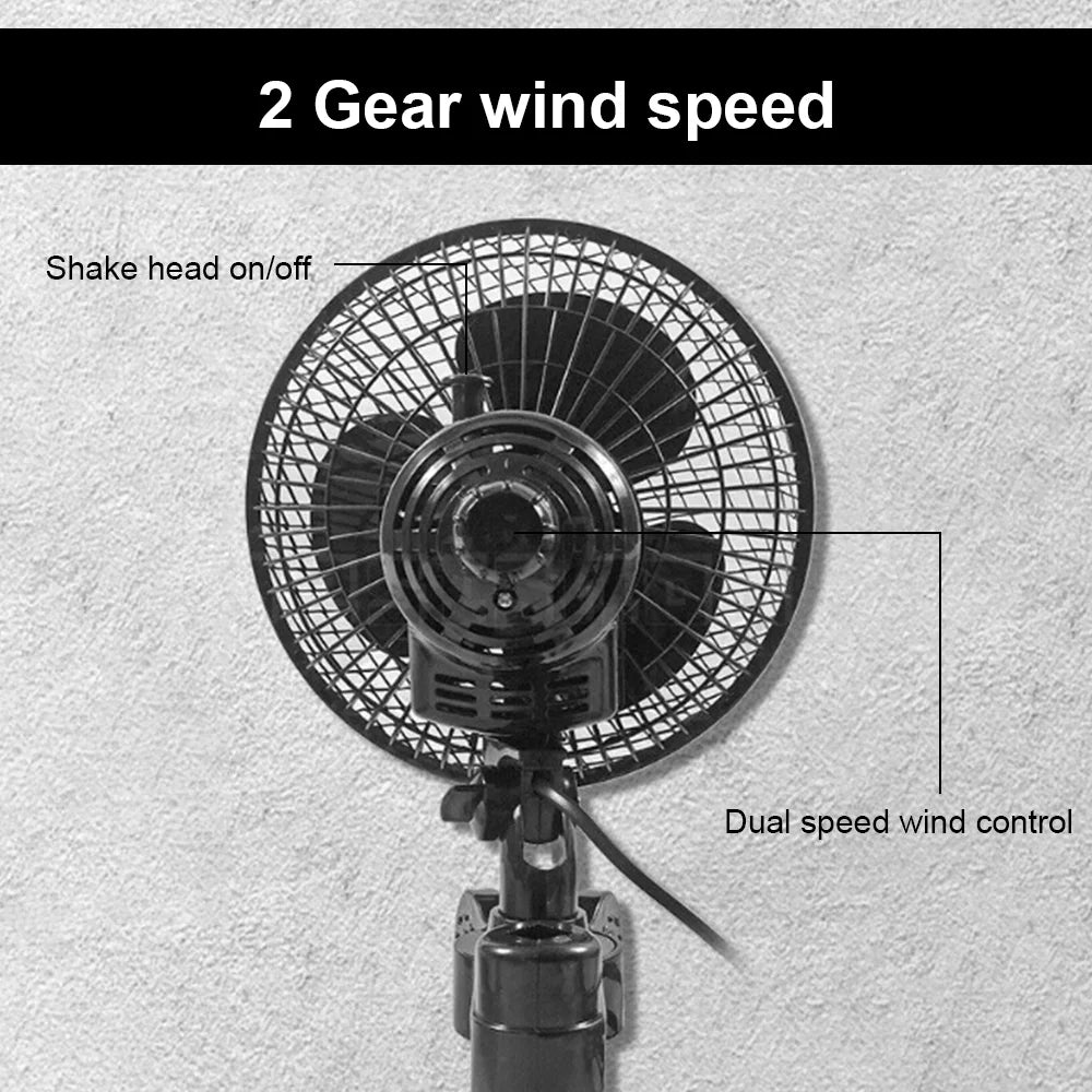 2 Speed Clip Desk Fan 160mm Quiet Vertical 6" Oscillating Fan Fit Grow Tent Pole