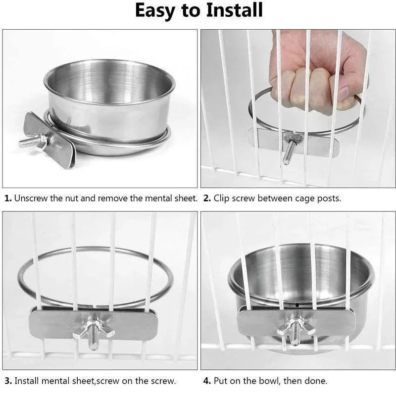 Bird Feeder Parrot Food Water Cup Stainless Steel Bird Food Bowl With Clamp Holder Parakeet Lovebird Feeders   птиц