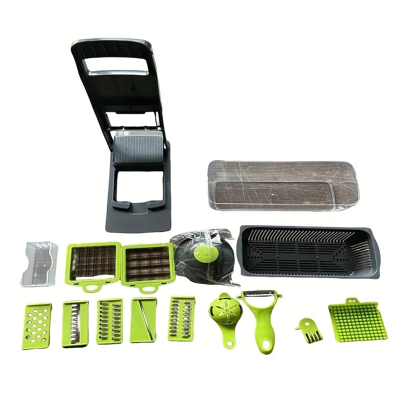16-in-1 Vegetable Chopper - Manual Food Slicer with Container & Drain Basket for Onion, Carrot & Garlic