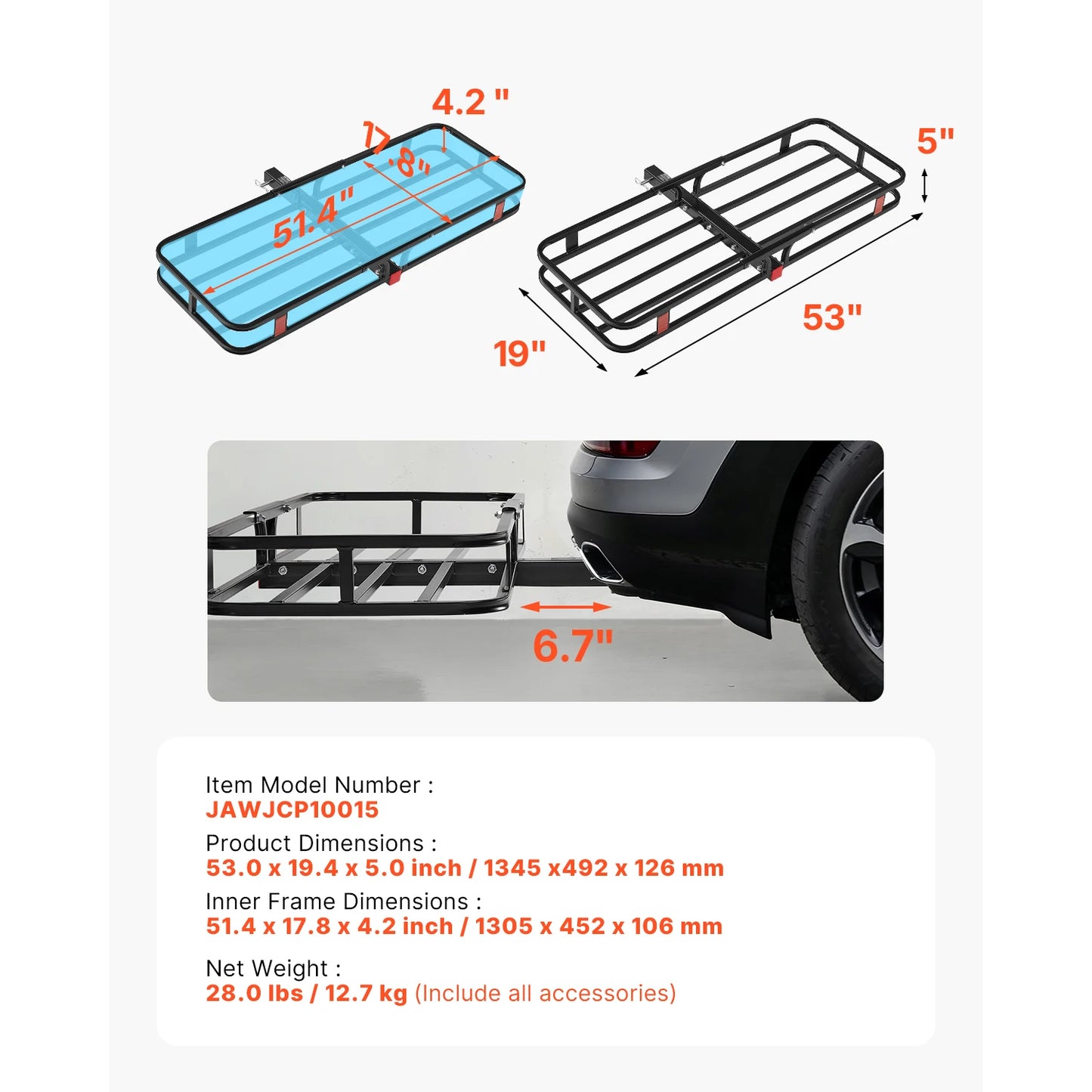 SucceBuy Hitch Cargo Carrier with Nighttime Reflective Reminder Folding Hitch Mount Cargo Carrier with Hitch Stabilizer for SUV