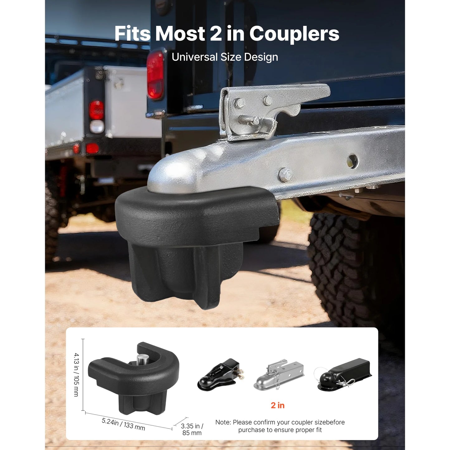 SucceBuy Trailer Hitch Lock Fits 2in Couplers Anti-Theft Trailer Ball Lock with 3 Keys Prying Resistant for Off-Road Vehicles