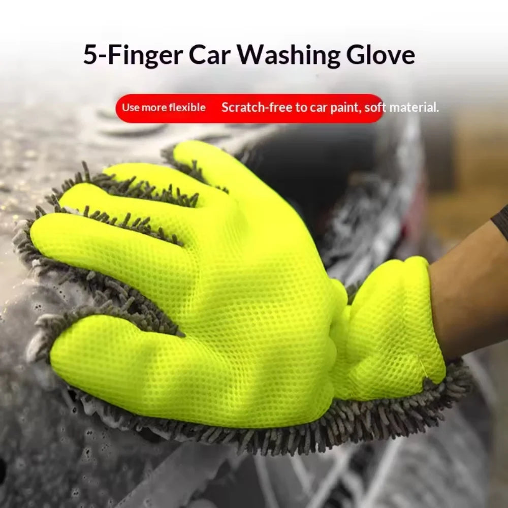 1 PC Five-Finger Car Wash Gloves - Fur-covered Car Cleaning Sponge Gloves - Hub Cleaning and Multi-functional Car Cleaning Tools