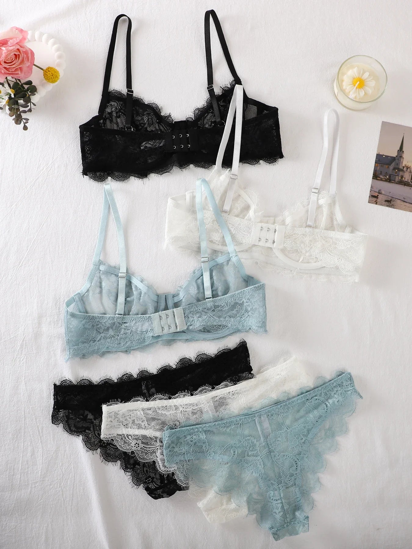 2-Piece Set - Lace Bra + Panties Set - See-Through Lace Lingerie Set  - Lace Women's Lingerie Set - Sexy Lingerie Set