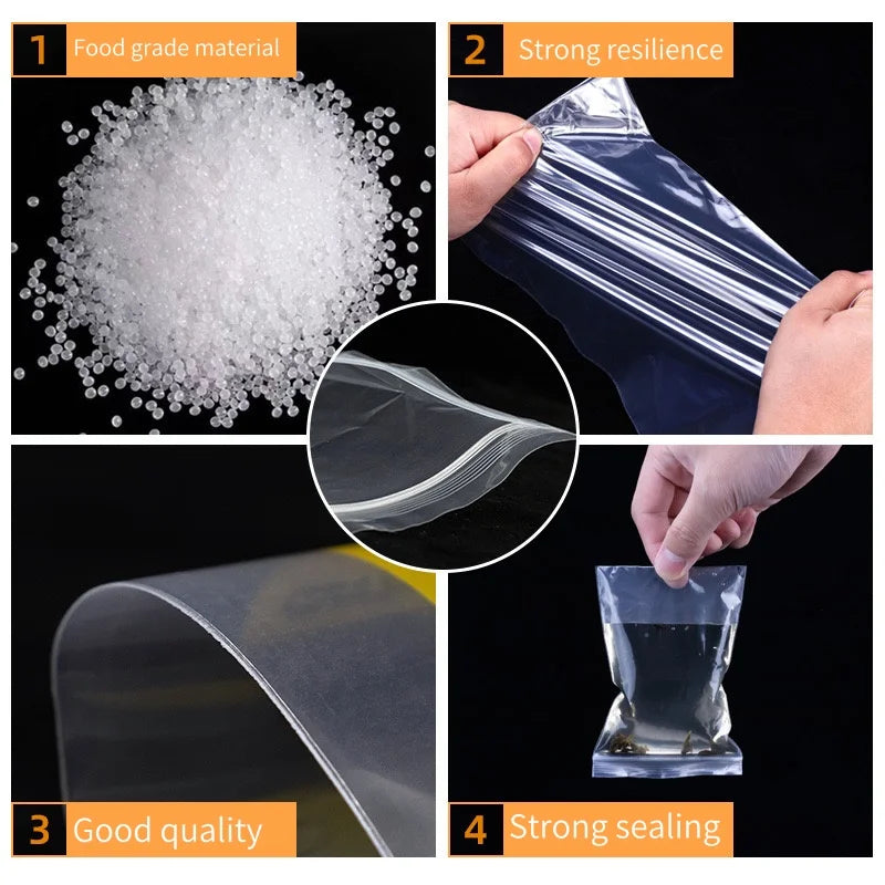 200/100PCS Transparent Zip Bags Food Jewelry Vacuum Storage Bag Plastic Thicken Reclosable Poly Bag Kitchen Organization 2030