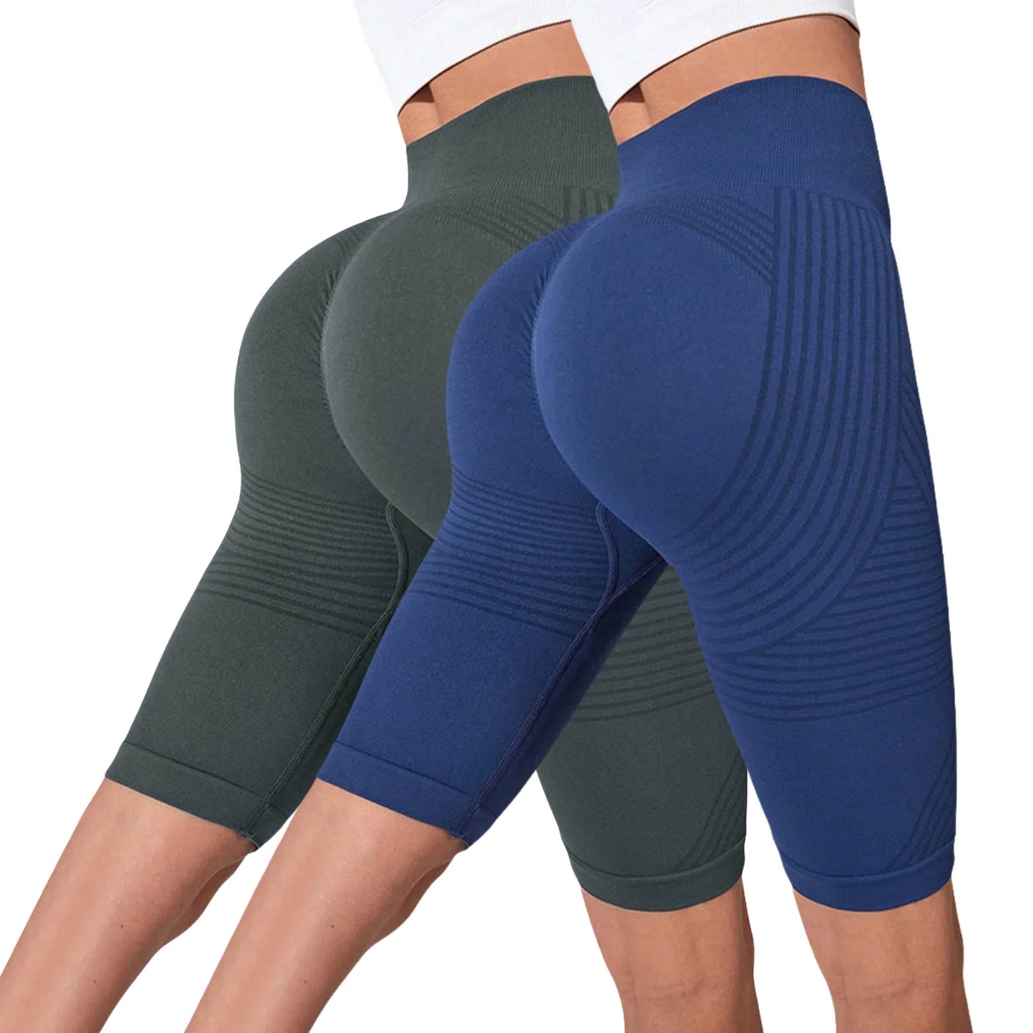 2-Pack of European and American hot-selling seamless hip-lifting fitness pants, belly-tight high-waisted peach hip yoga shorts