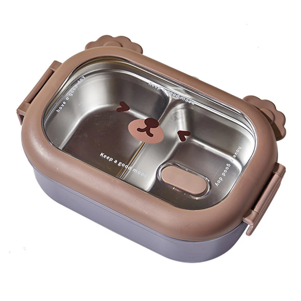 Stainless Steel Cute Food Container 2 Compartments  Double-Sided Locking Design Deposit Meal/Fruit/Vegetables and Salads