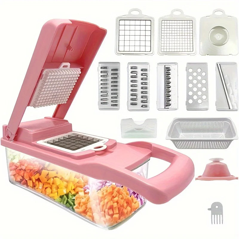 Pink Vegetable Chopper, Multifunctional Fruit Slicer, Manual Food Grater, Vegetable Slicer, Cutter With Container