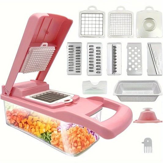 Pink Vegetable Chopper, Multifunctional Fruit Slicer, Manual Food Grater, Vegetable Slicer, Cutter With Container