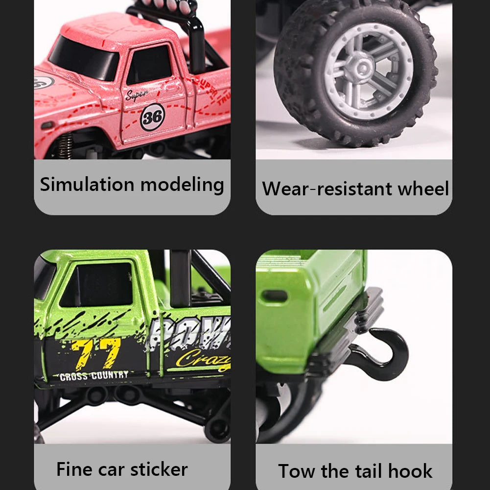 Mini Off-Road Climbing Car with Lights & Trailer All Terrain Off-Road Truck Toy 1:64 Scale 2.4Ghz Remote Control for Kids Gifts