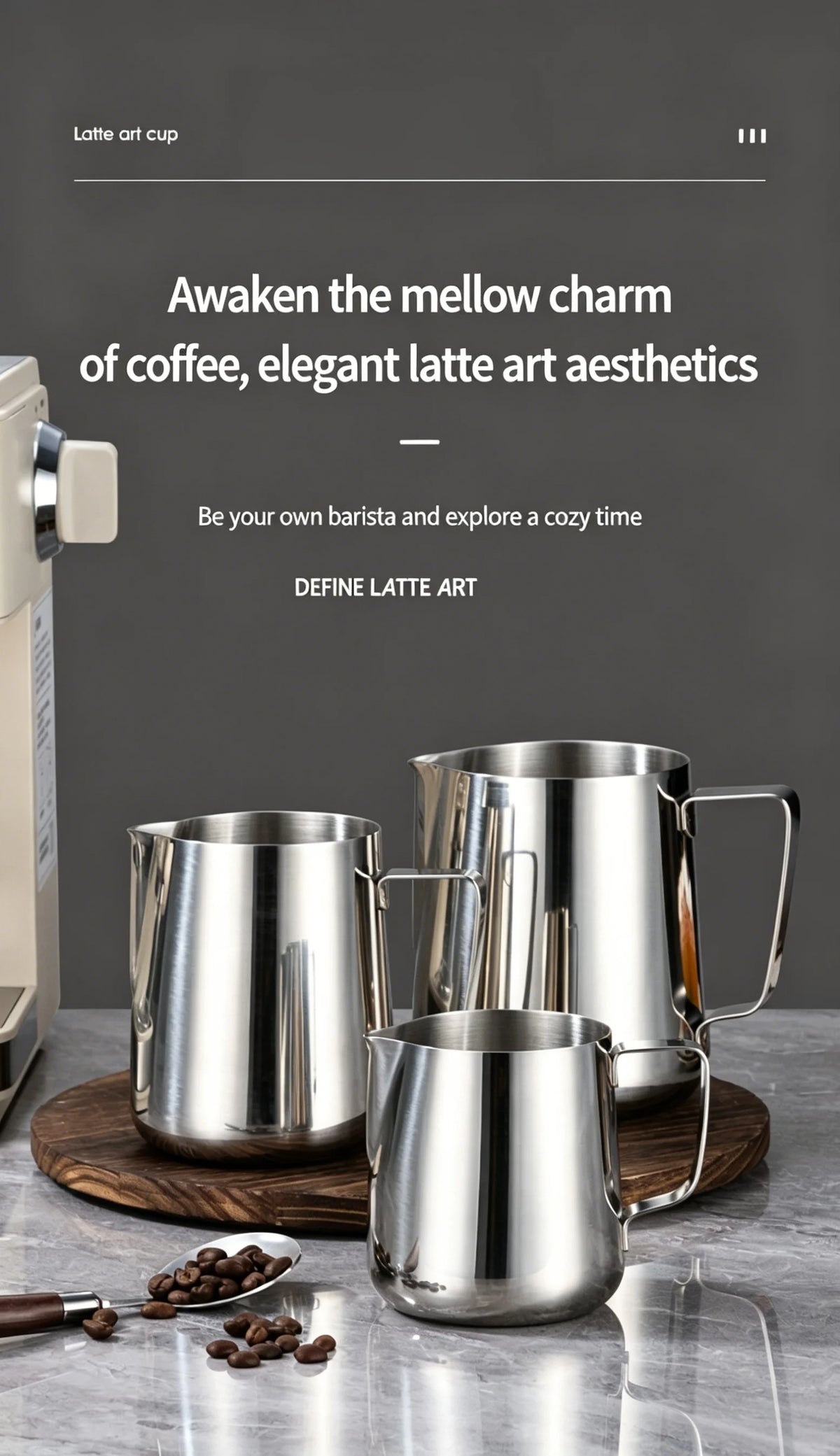 Milk Creamer Frothing Pitcher Stainless Steel, 350/600/1000/1500ml Coffee Cup Jug Latte Espresso Cappuccino Milk Cup Barista