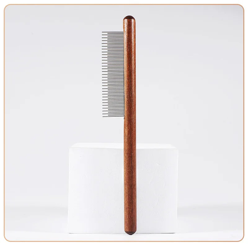 Pet Comb with Rounded Ends Stainless Steel Teeth for Long and Short Haired Cats Wooden Handle Cat Dog Combs Pet Grooming Tool