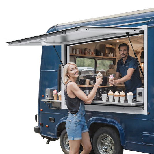 SucceBuy Concession Window Aluminum Alloy Awning Door & Drag Hook  Up to 85 Degrees Serving Window Door for Food Trucks