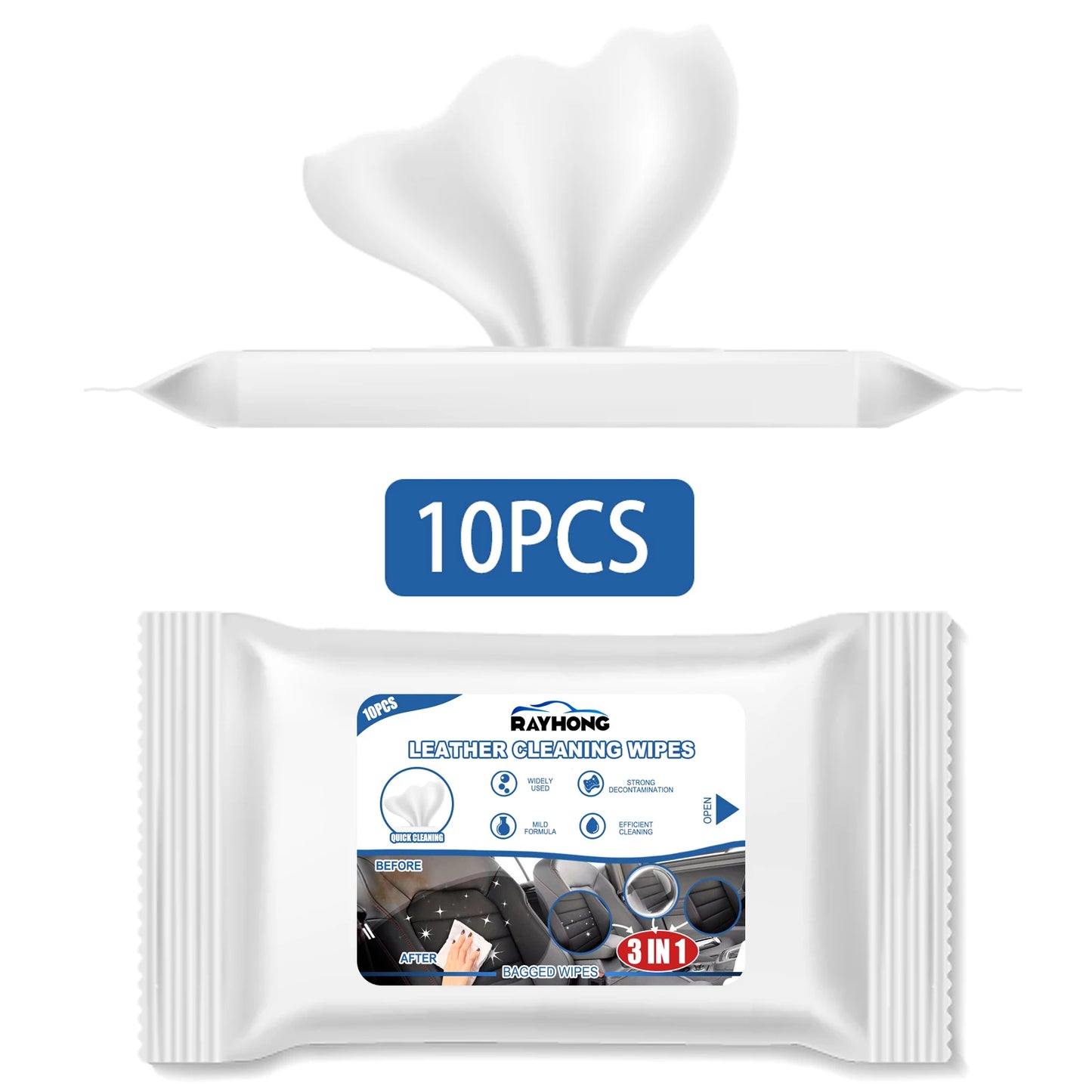 Rayhong 3in1 Interior Car Cleaning Wipes for Dashboard Cleaner Plastic Steering Wheel Screen Quick Detailer Auto Interior 10PCS