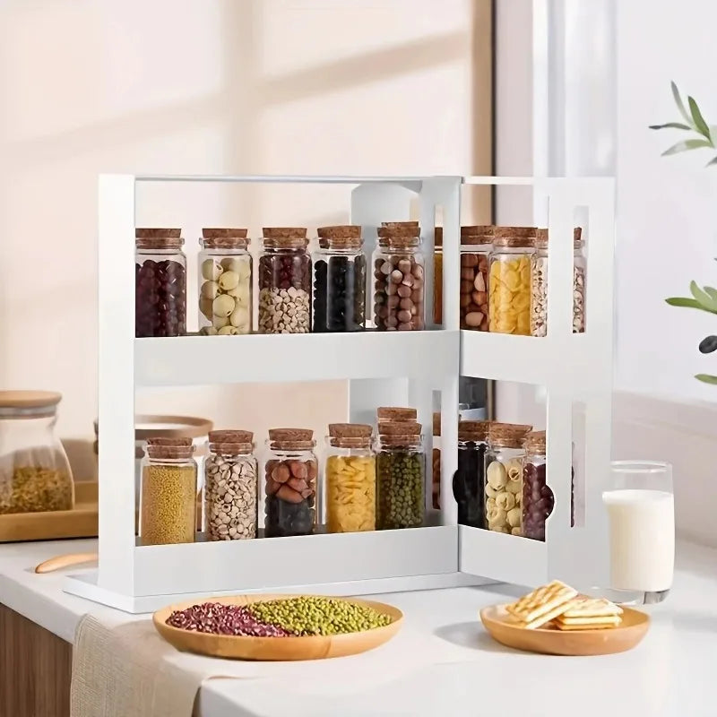 1 PC spice storage rack,90 degree swivel item storage rack, countertop 2 tier storage rack,small storage and organizer rack 2030