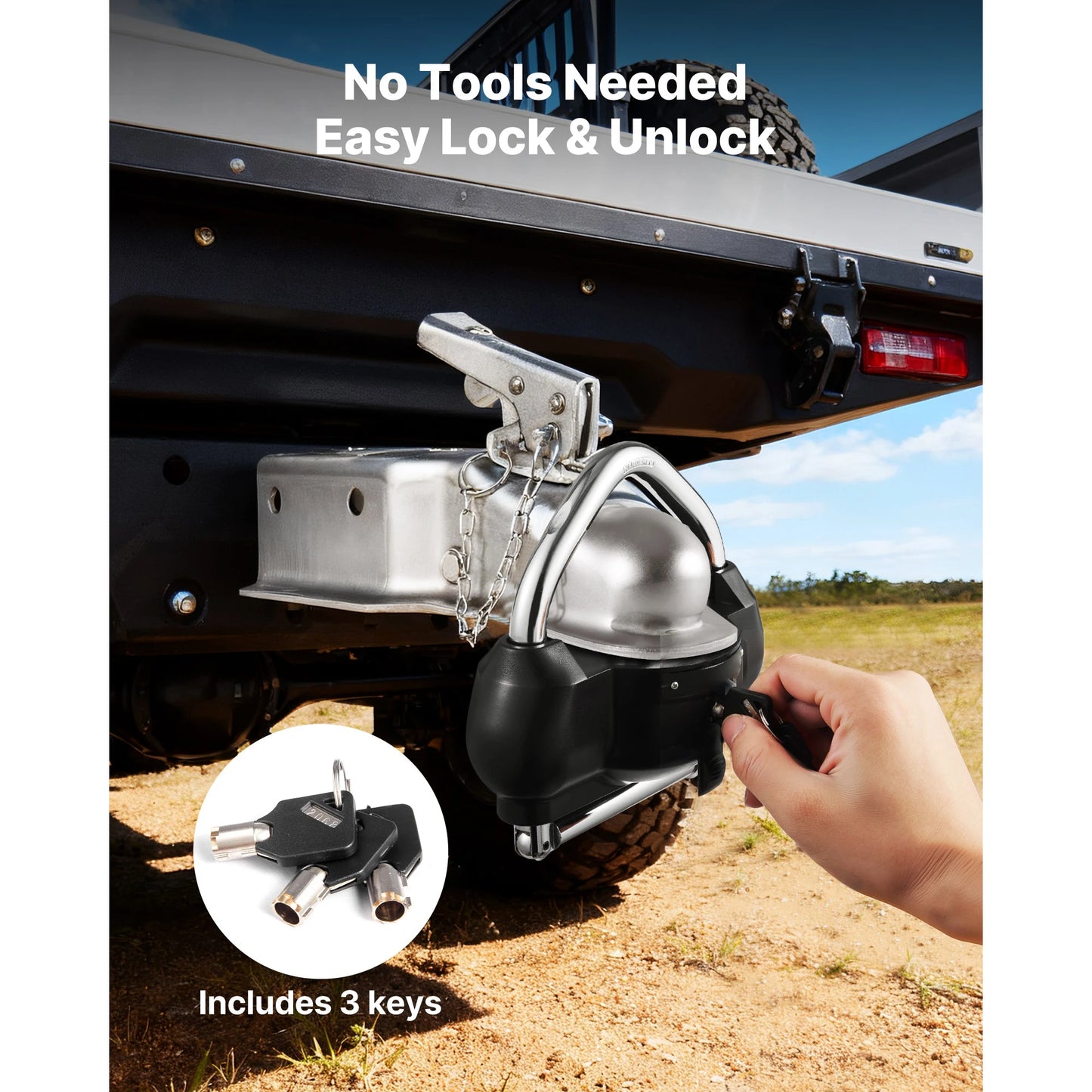 SucceBuy Trailer Hitch Lock Anti-Theft Adjustable Height Trailer Ball Lock Fits 1-7/8 in 2 in 2-5/16 in Couplers for RVs Boats