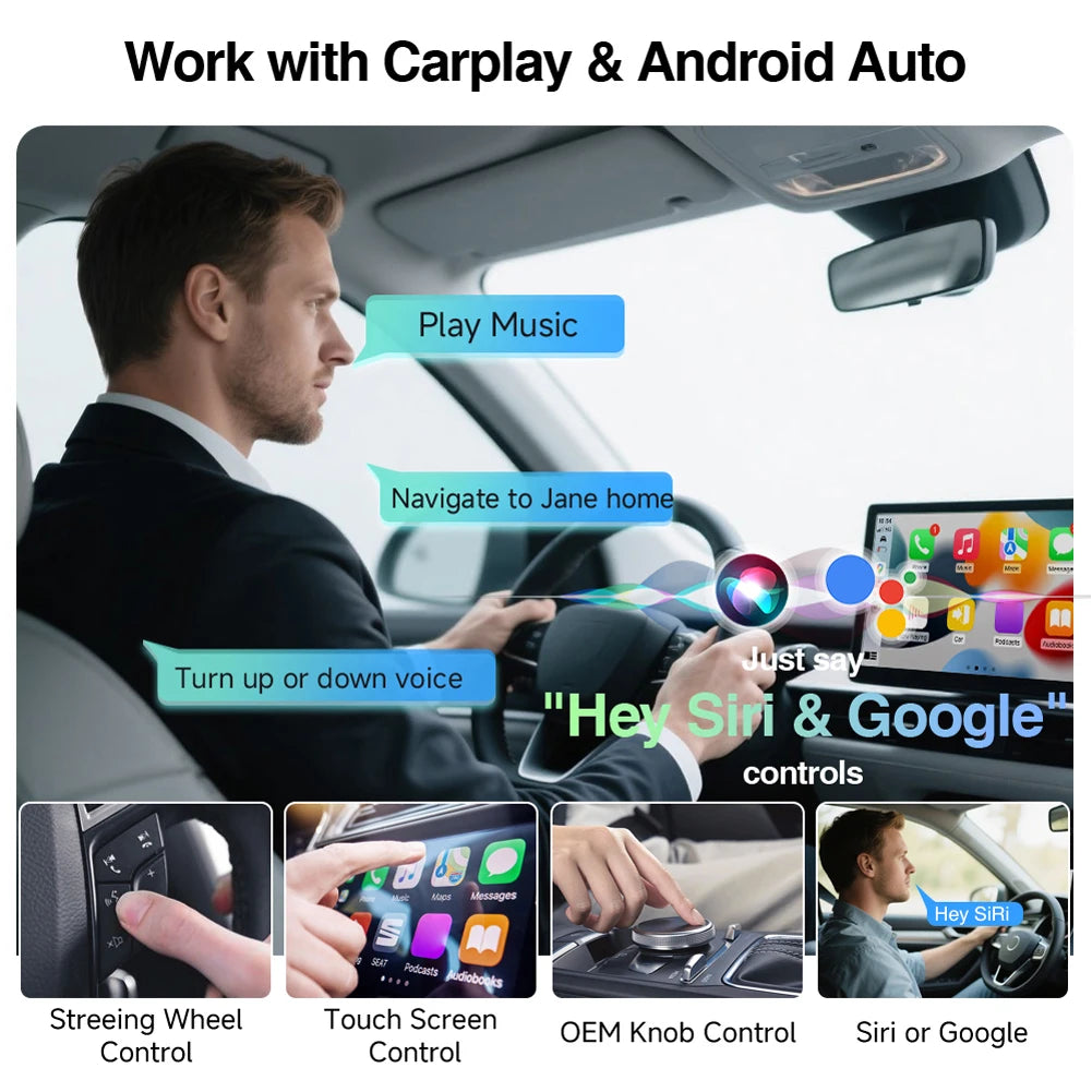 2-in-1 Wireless CarPlay & Android Auto Adapter AI Smart Box for All Cars Universal Compatibility with Seamless Wirel for iPhone