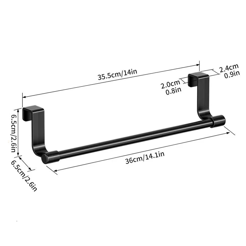 No Drill Hanging Towel Rack for Kitchen - Over Cabinet Door Storage Organizer for Dishcloth Gloves Sponge Holder