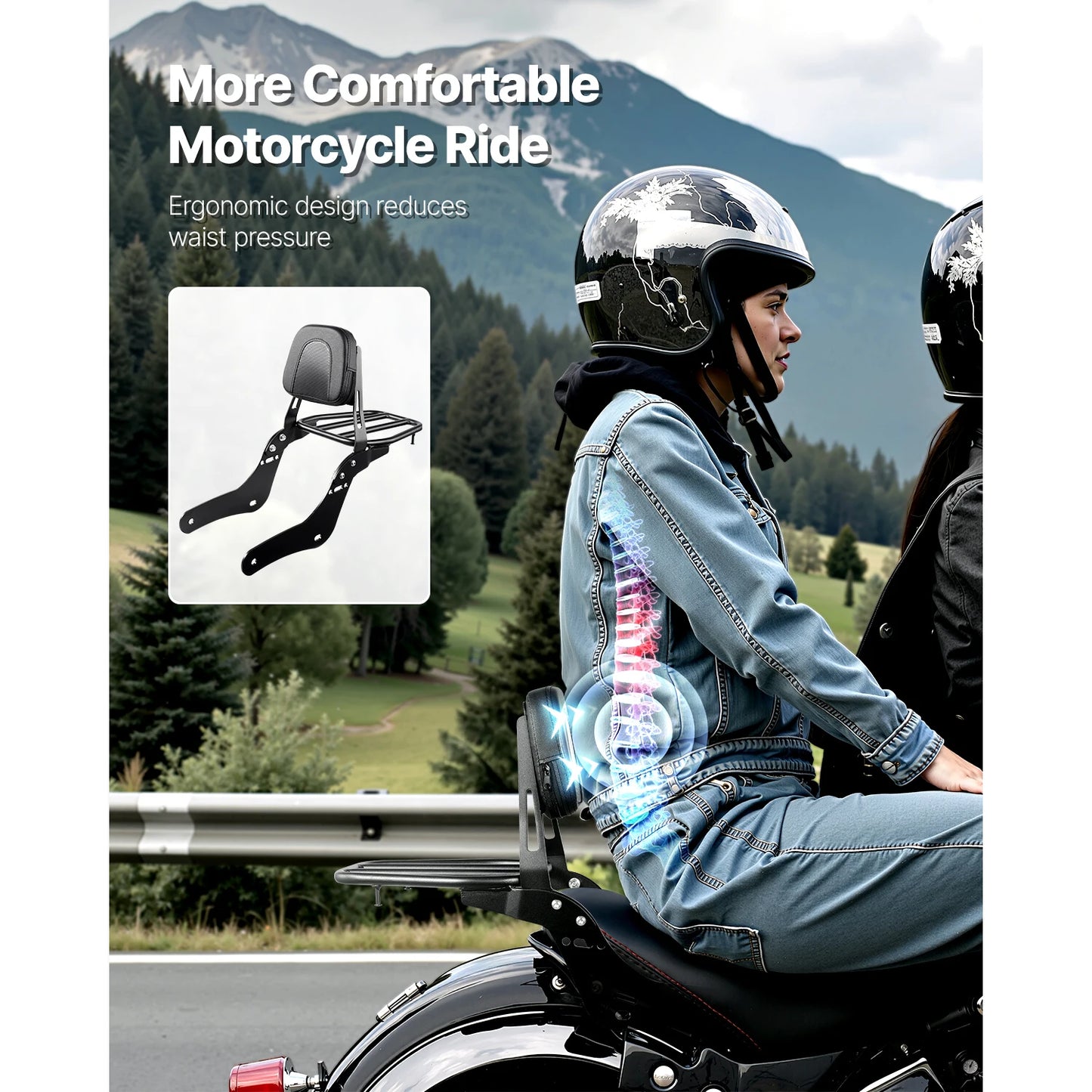SucceBuy Motorcycle Backrest Sissy Bar with Luggage Rack Detachable Passenger Backrest Fit for HondaRebelCMX1100/Harley-Davidson