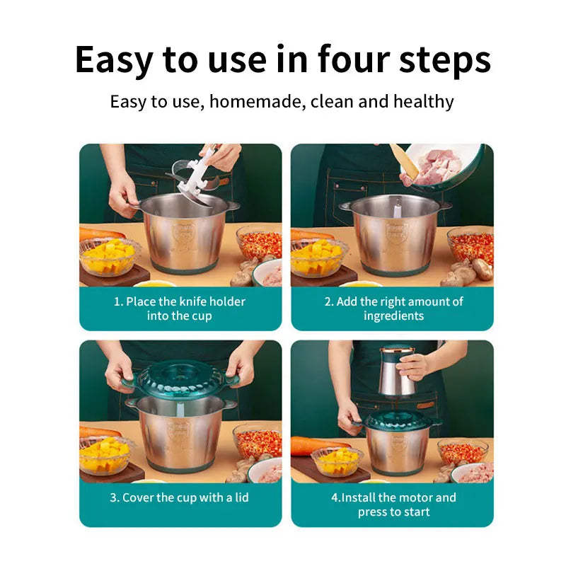2L Electric Meat Grinder Stainless Steel Food Processor Multifunctional Vegetable Chopper Kitchen Blender Cutter