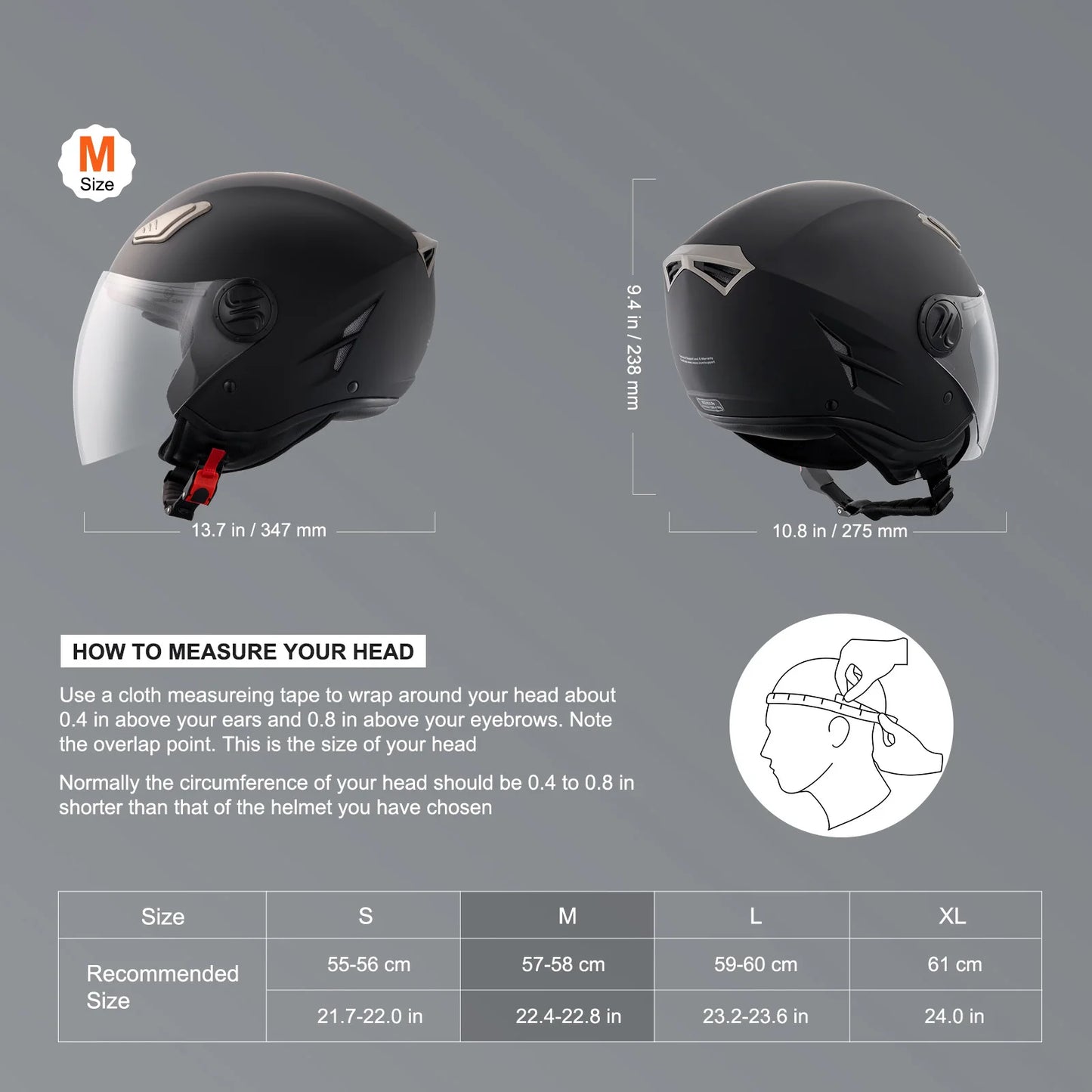 SucceBuy 3/4-Face Motorcycle Helmet , Smart Street ABS & High Density Helmet with Interchangeable Lens, Fit to Youth & Adults