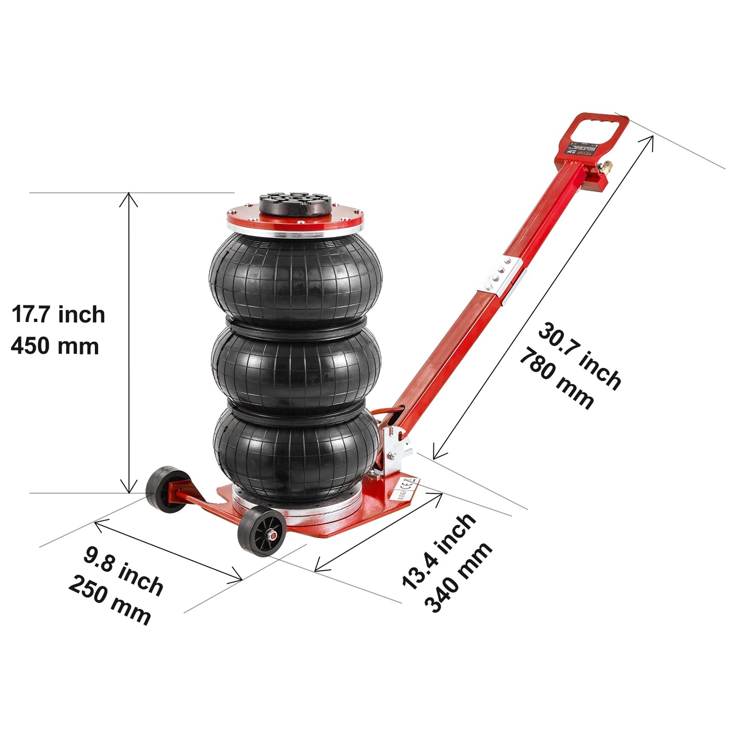 SucceBuy Pneumatic Jack 3 Ton/5 Ton Triple Bag Air Jack Quick Lift Heavy Duty Car Repair Jacks Folding Rod Jacks with Two Wheel