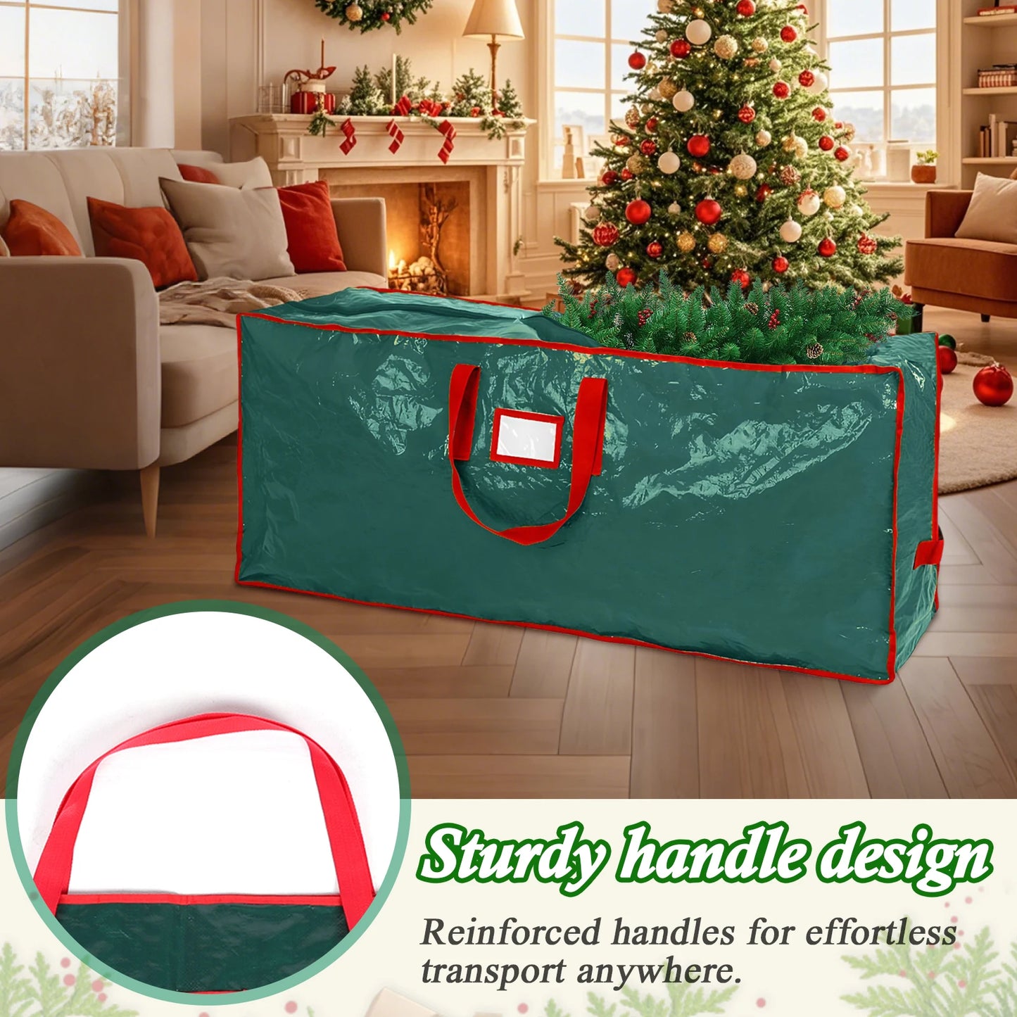 PE Xmas Tree Storage Bag w/ Handle Waterproof Fold Tree Package Bag (165 Green)