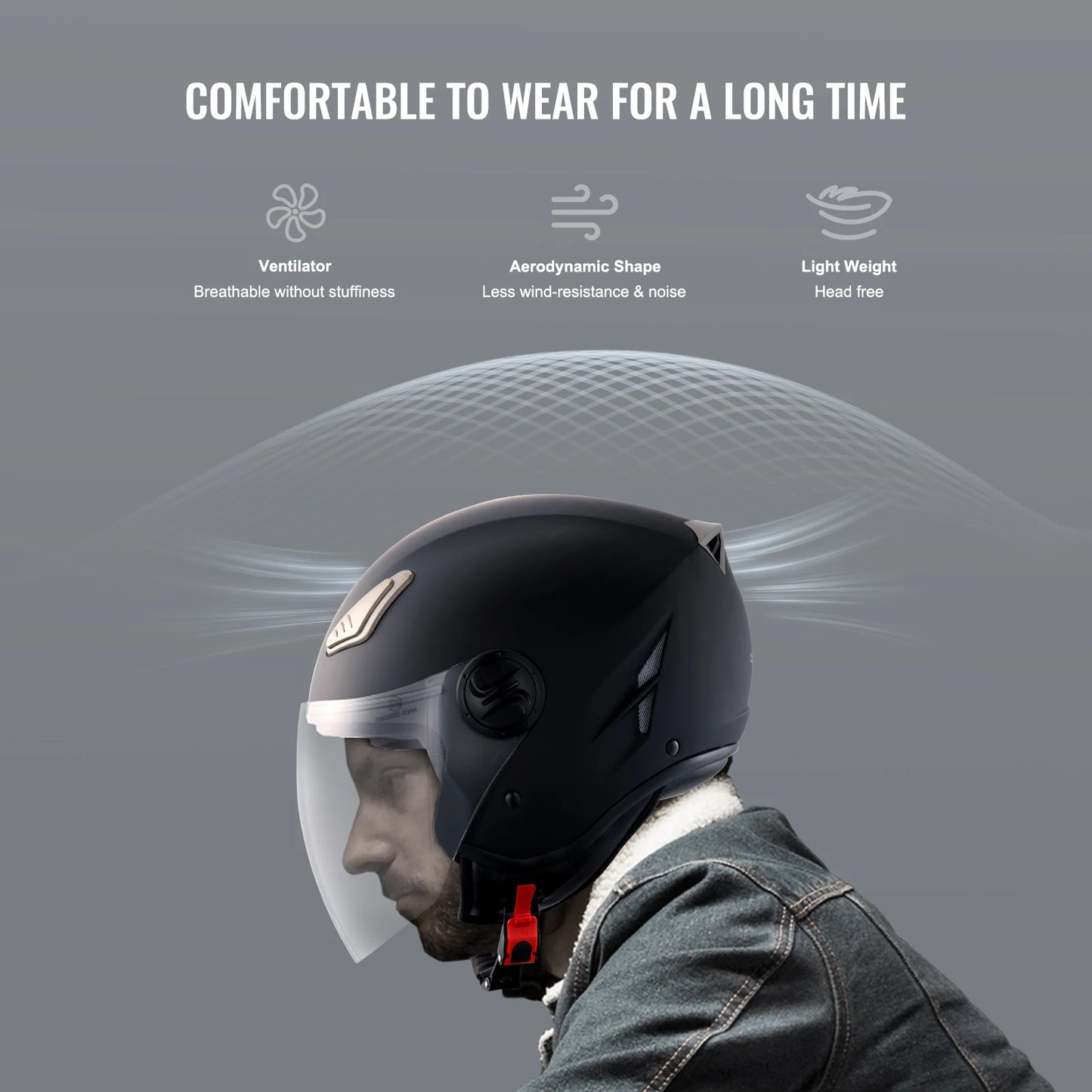 SucceBuy 3/4-Face Motorcycle Helmet , Smart Street ABS & High Density Helmet with Interchangeable Lens, Fit to Youth & Adults