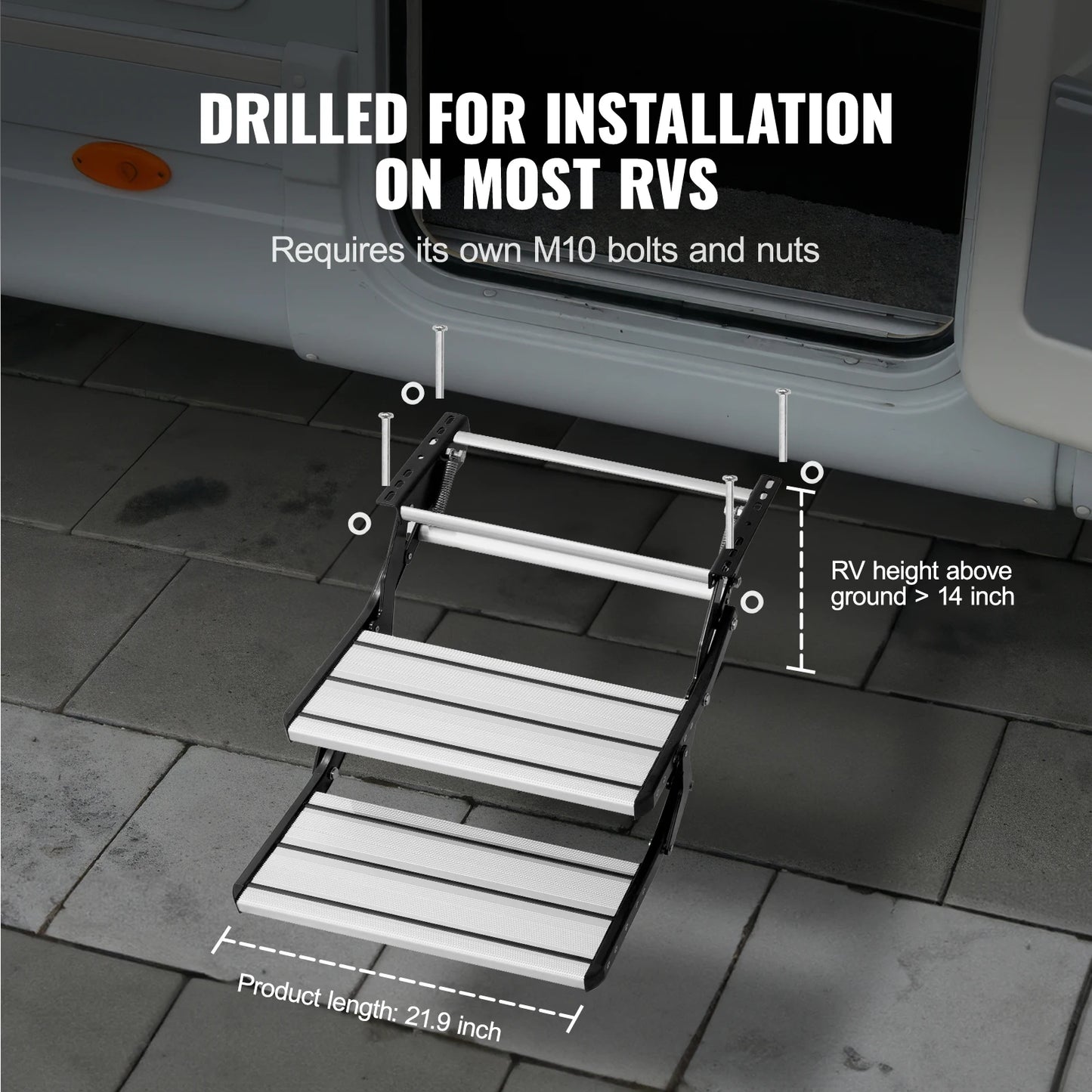 SucceBuy RV Steps 2-Step Manual Retractable RV Stairs Foldable 440LBS Load Capacity Aluminum Alloy Steps Thickened Steel Plate