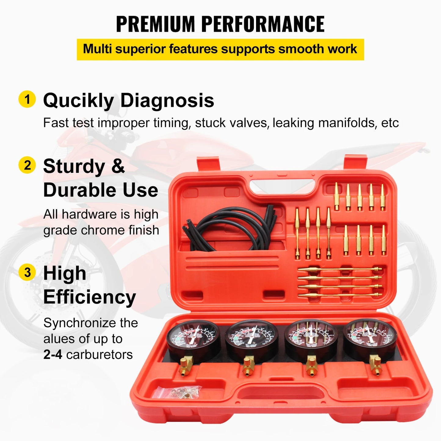 SucceBuy Fuel Vacuum Carburetor Synchronize Tool Kit Fuel Vacuum Carburetor Synchronizer carb sync Gauge Set with Rubber Hose