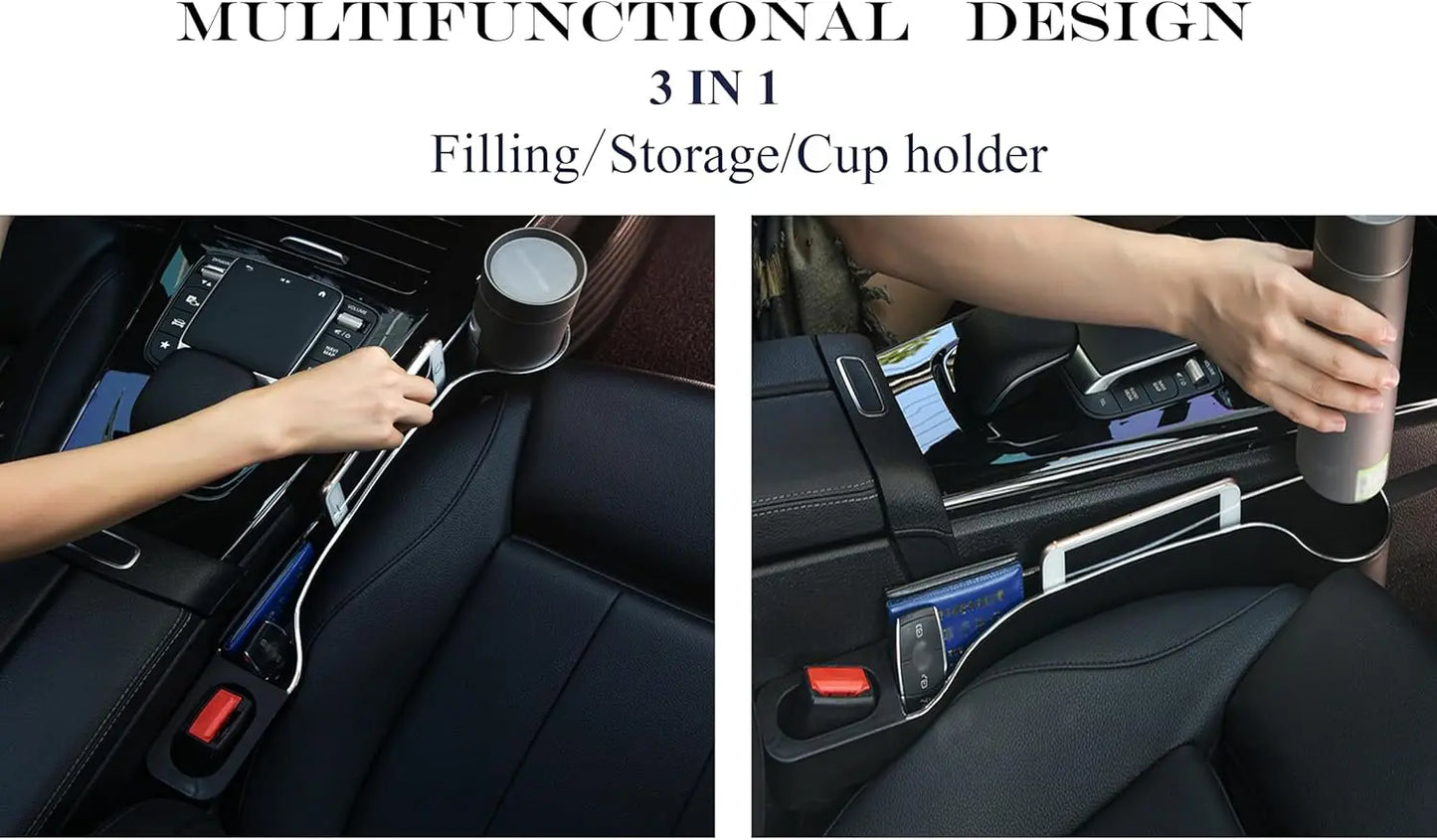 Car Seat Gap Filler Organizer- Upgrade Car Side Seat Gap Filler with Cup Holder and Phone Holder- Car Seat Gap Organizer for Pre