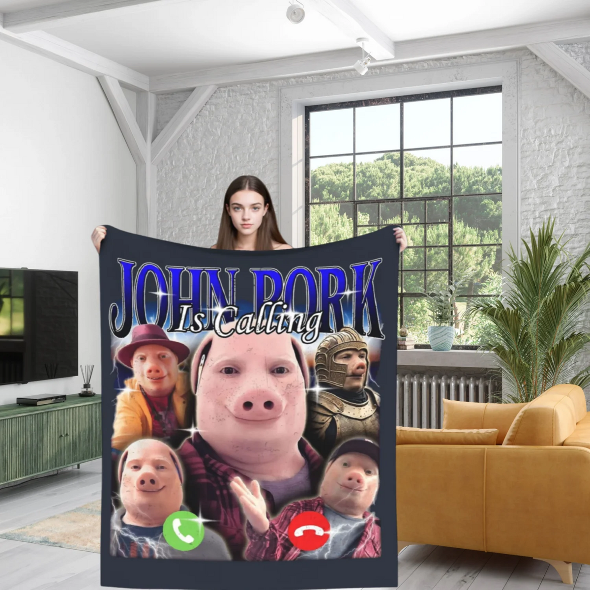 John Pork Funny Humorous Design Cozy Blanket  Soft Warm Print Multi Purpose All Season Use Best Gift For Comedy Lovers