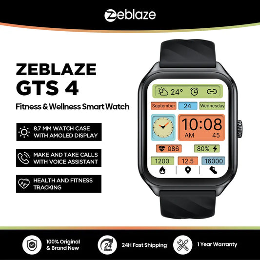 New Zeblaze GTS 4 Voice Calling 1.94" HD AMOLED Screen Smart Watch 100+ Sports Modes Heart Rate SpO2 Health Tracking Smartwatch